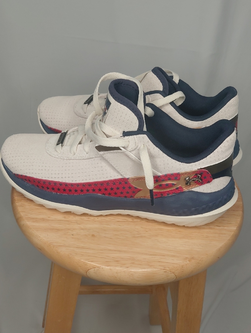 Under Armour White, Navy & Red Boys' Athletic Sneakers